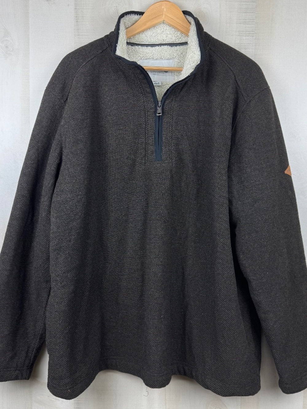 Orvis Mens Brighton 1/4 Zip Sherpa Lined Sweater Jacket Pullover Brown Black XXL